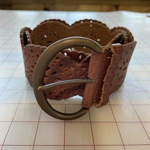 Fossil Womens 39.5" Leather Belt  2.5” Wide Brown Boho Hippie BT2968231